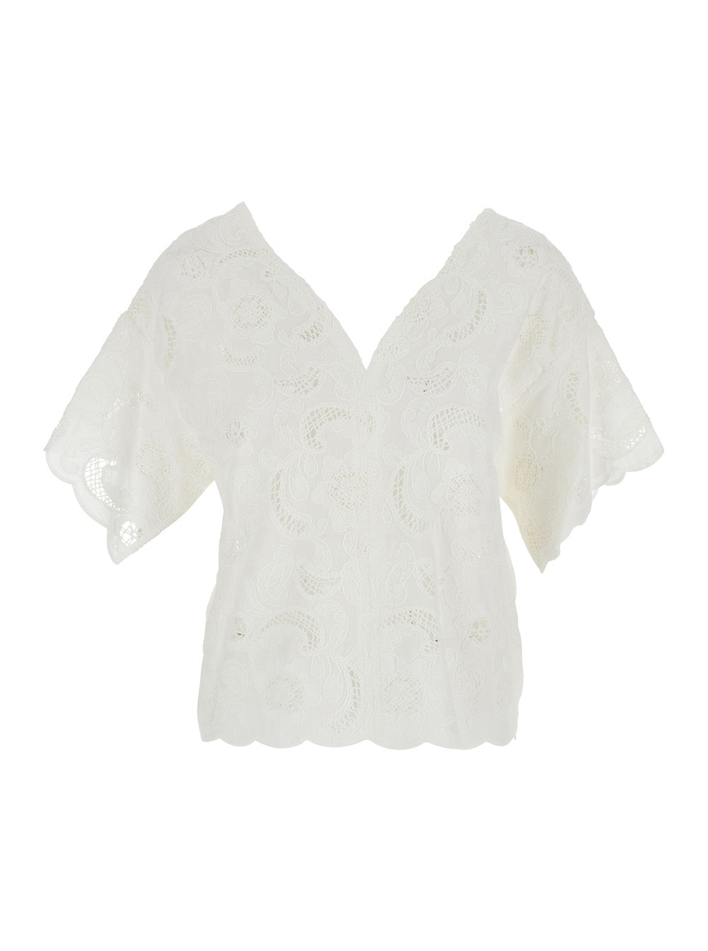 WHITE MERCI BLOUSE with V-Neck and Long Sleeves in Cotton for Women Shirts Blouses