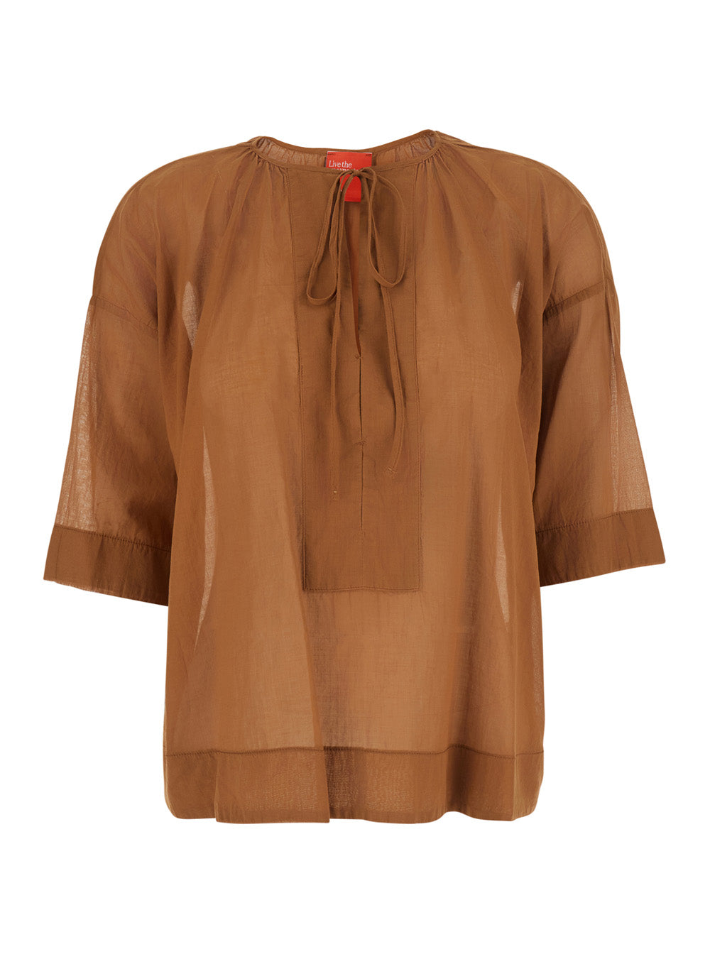 Blusa Cam037 With Long Sleeves And V-Neck Brown Fabric For Women Shirts Blouses