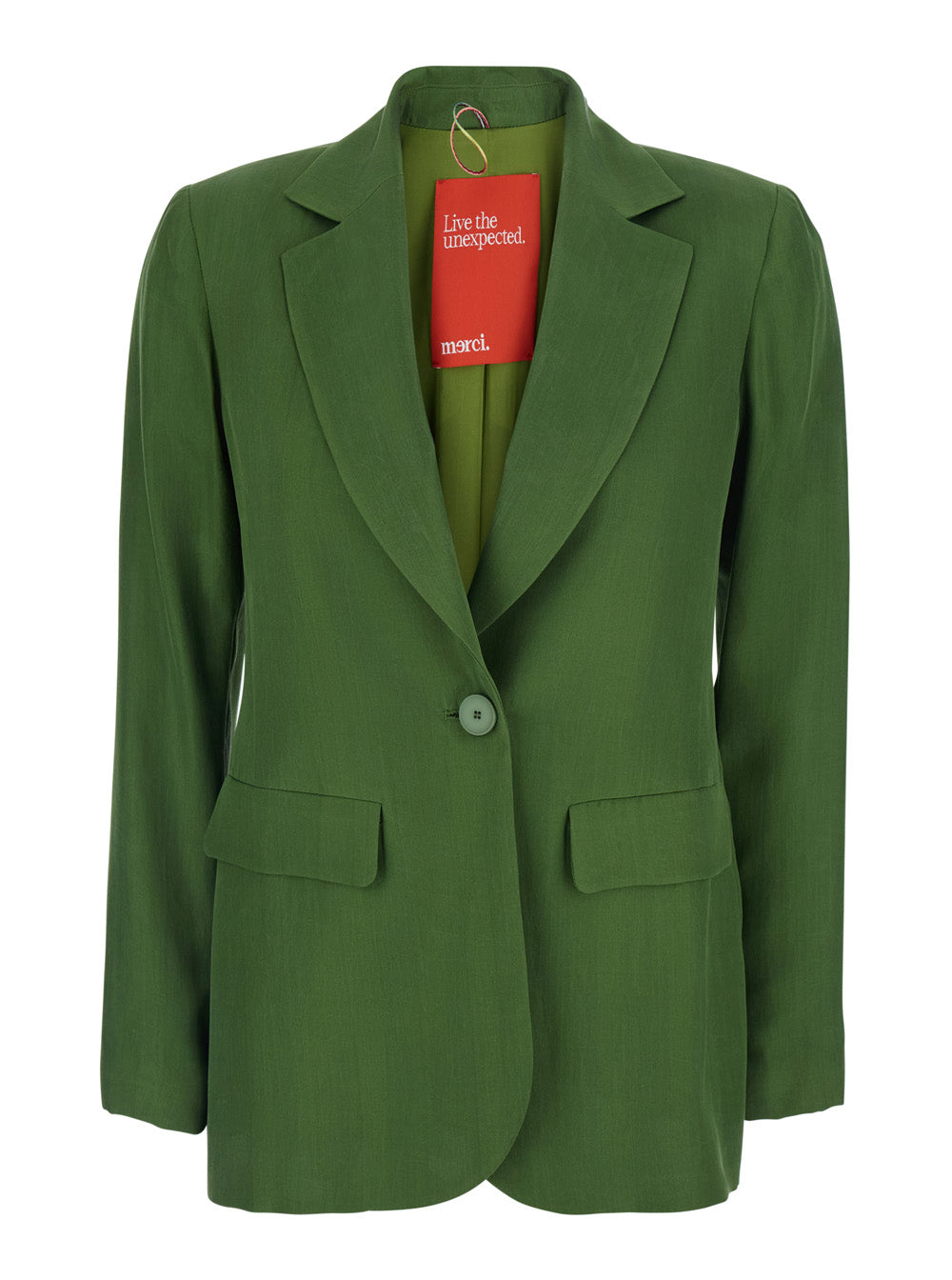AVOCADO Jacket Green with Front Closure and Fabric Pockets for Women Blazers