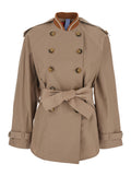 Brown Double-breasted Trench Coat with Waist Belt in Fabric Woman Outerwear