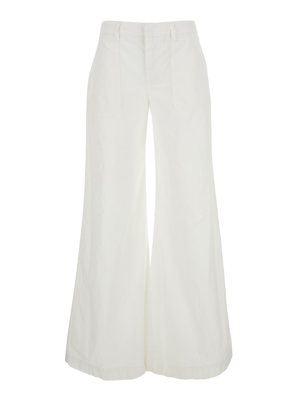White P401PWHITE Pants with Front Pockets and Elastic Waist for Women Trousers