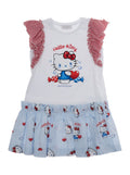 Hello Kitty Dress with Print and Elastic Waist in White Cotton for Girls Elastane