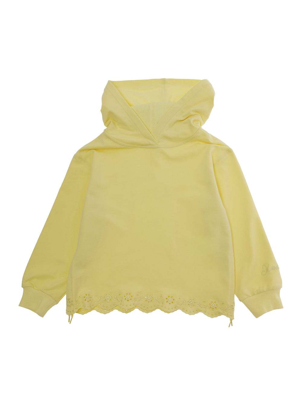 Yellow Hoodie with Fixed Hood and Logo on Sleeve for Girls Cotton Polyester Elastane Sweatshirts
