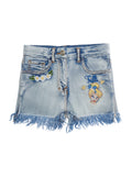 FRAYED SHORTS Blue - with Front Pockets Cotton Kids Light Polyester Elastane And Bermuda