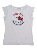 T-Shirt Hello Kitty Crew Neck with Rhinestone Decoration and Front Print in White Cotton for Girls Tshirts Polo Shirts