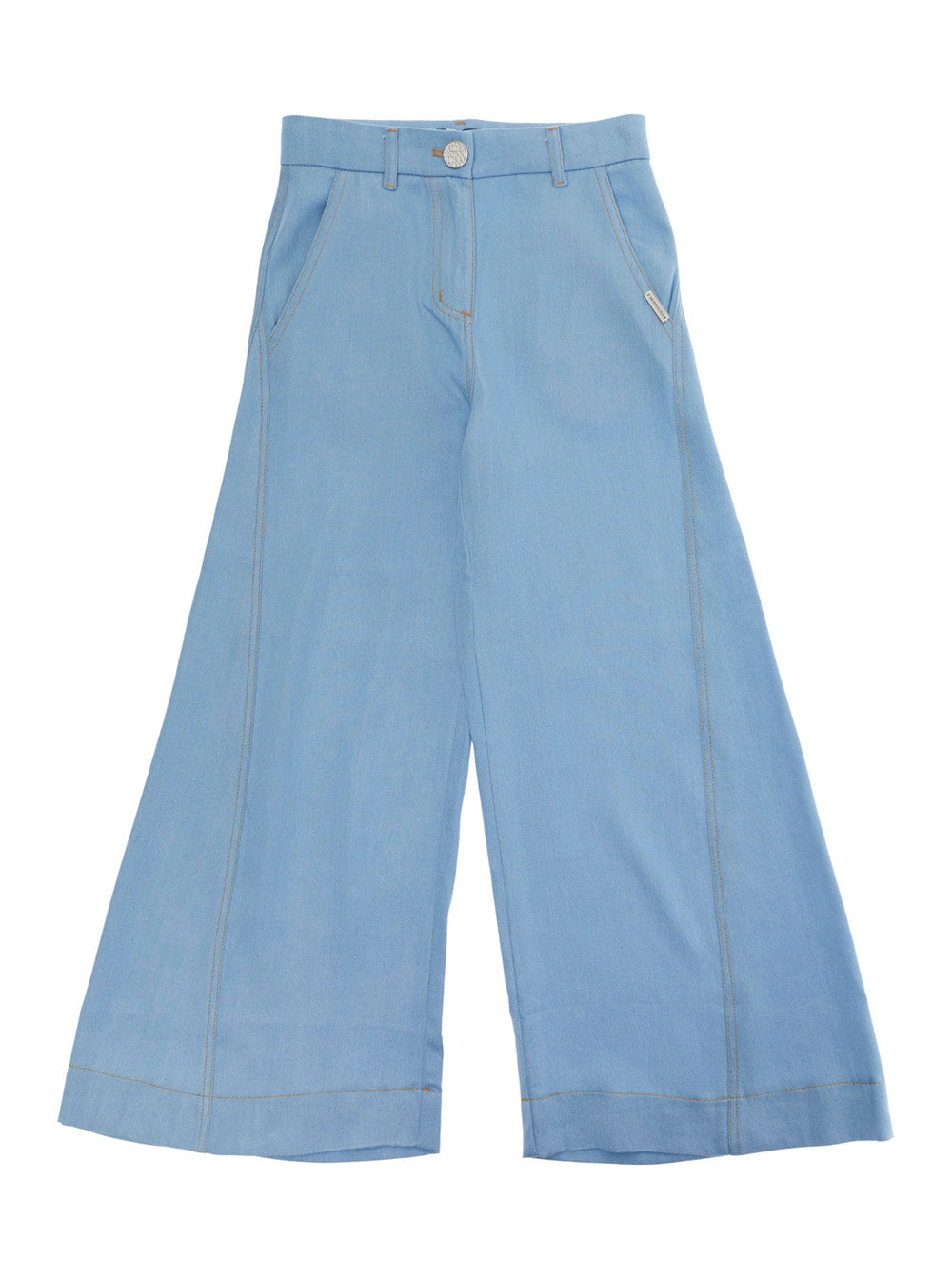 DENIM BELL-BOTTOM JEANS Light Blue with five pockets and high waist for Women Lyocell