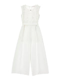 White Heart Dress with Ruches Motif and Waist Belt Bow Closure in Viscose Blend for Girls Polyester