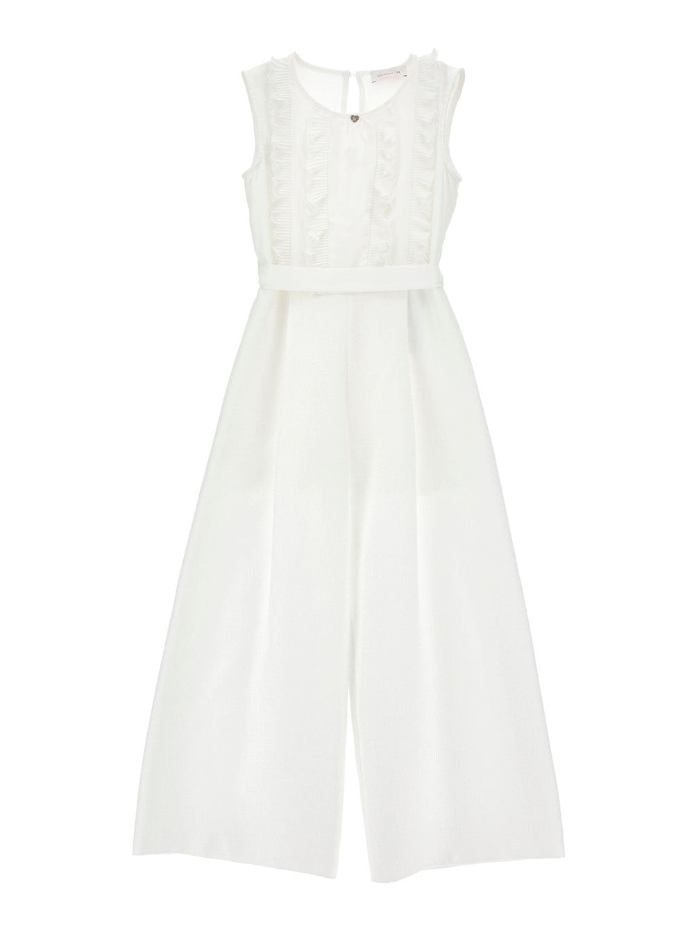 White Heart Dress with Ruches Motif and Waist Belt Bow Closure in Viscose Blend for Girls Polyester