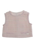 Top with Round Neck and Tweed Effect Design in Cotton Blend for Girls Pink Tops