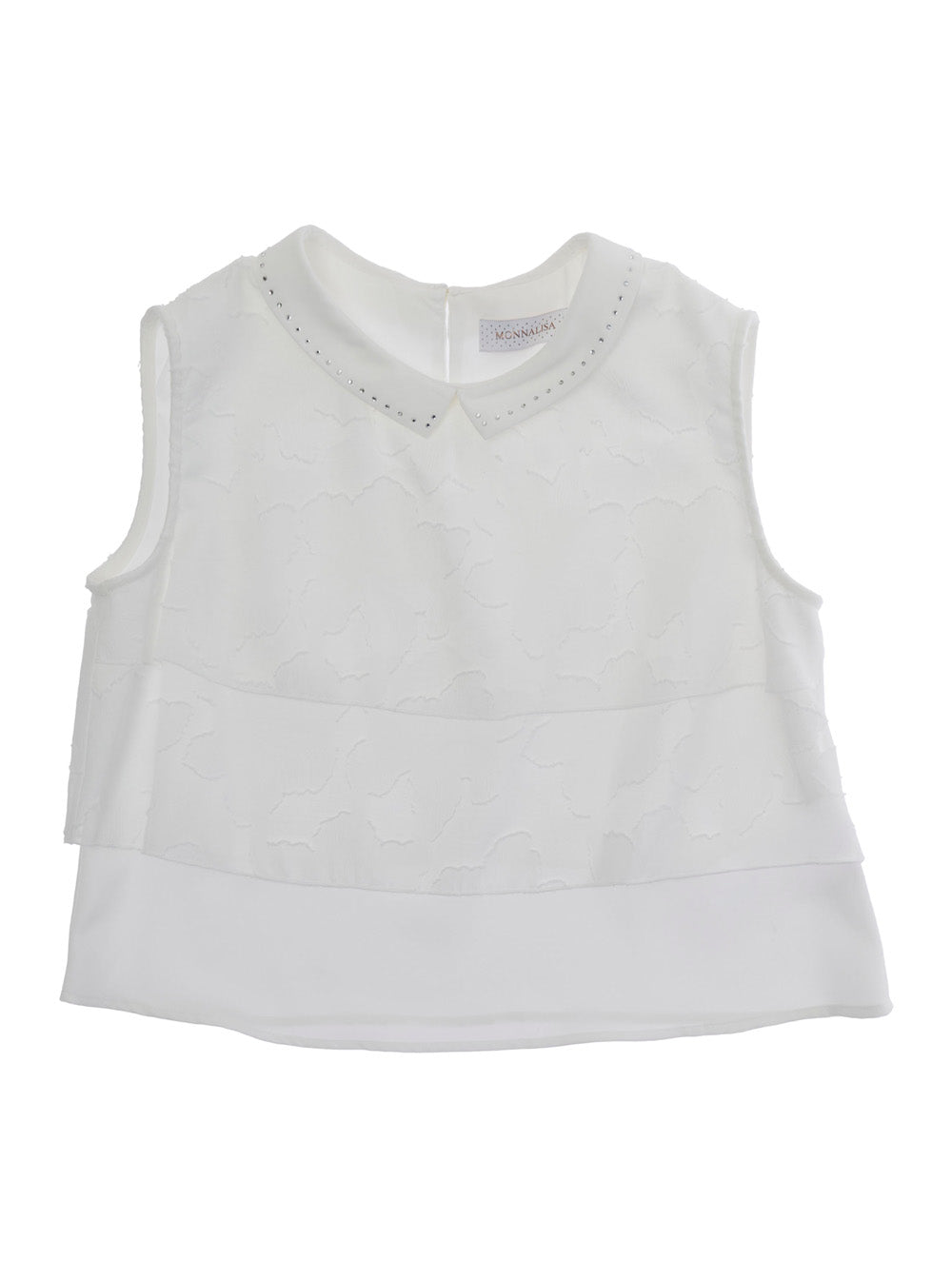 Top with Classic Collar and Ruffled Design in White Fabric for Girls Polyester Tops