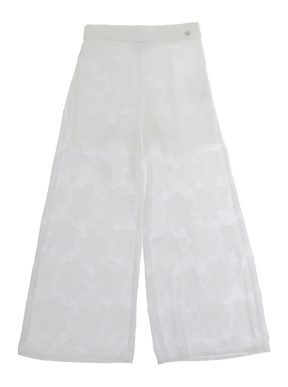 White Pants with Elastic Waist and Metallic Heart Detail in Fil Coupé for Girls Polyester Trousers
