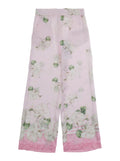 Pink Pants with Elastic Waist and All-Over Floral Motif in Viscose for Girls Trousers