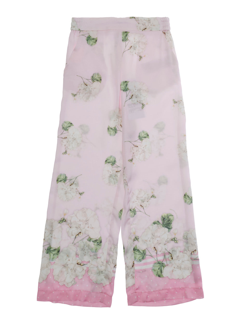 Pink Pants with Elastic Waist and All-Over Floral Motif in Viscose for Girls Trousers