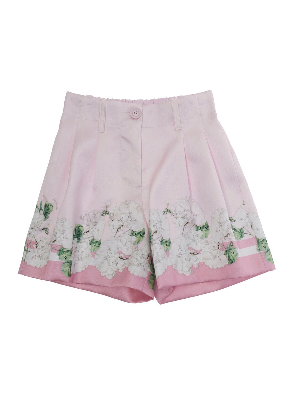 Pink Floral Print Bermuda Shorts with Belt Loops for Girls Polyester And