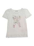 White Stretch Cotton Crew Neck T-Shirt with Rhinestone Decoration for Girls Elastane Tshirts And Polo Shirts