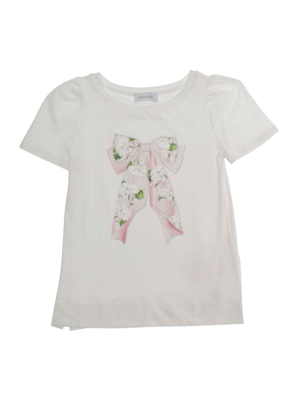 White Stretch Cotton Crew Neck T-Shirt with Rhinestone Decoration for Girls Elastane Tshirts And Polo Shirts