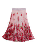Pleated Skirt with All-Over Floral Motif in Pink for Girls White Polyester