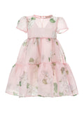 Dress With Semi-Transparent Design And All-Over Floral Motif Pink Cotton For Girls