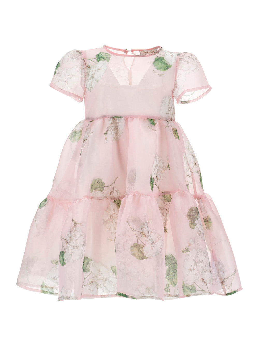 Dress With Semi-Transparent Design And All-Over Floral Motif Pink Cotton For Girls