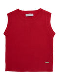 Round Neck Top with Ribbed Design in Viscose Blend Red Girl Polyester Tops