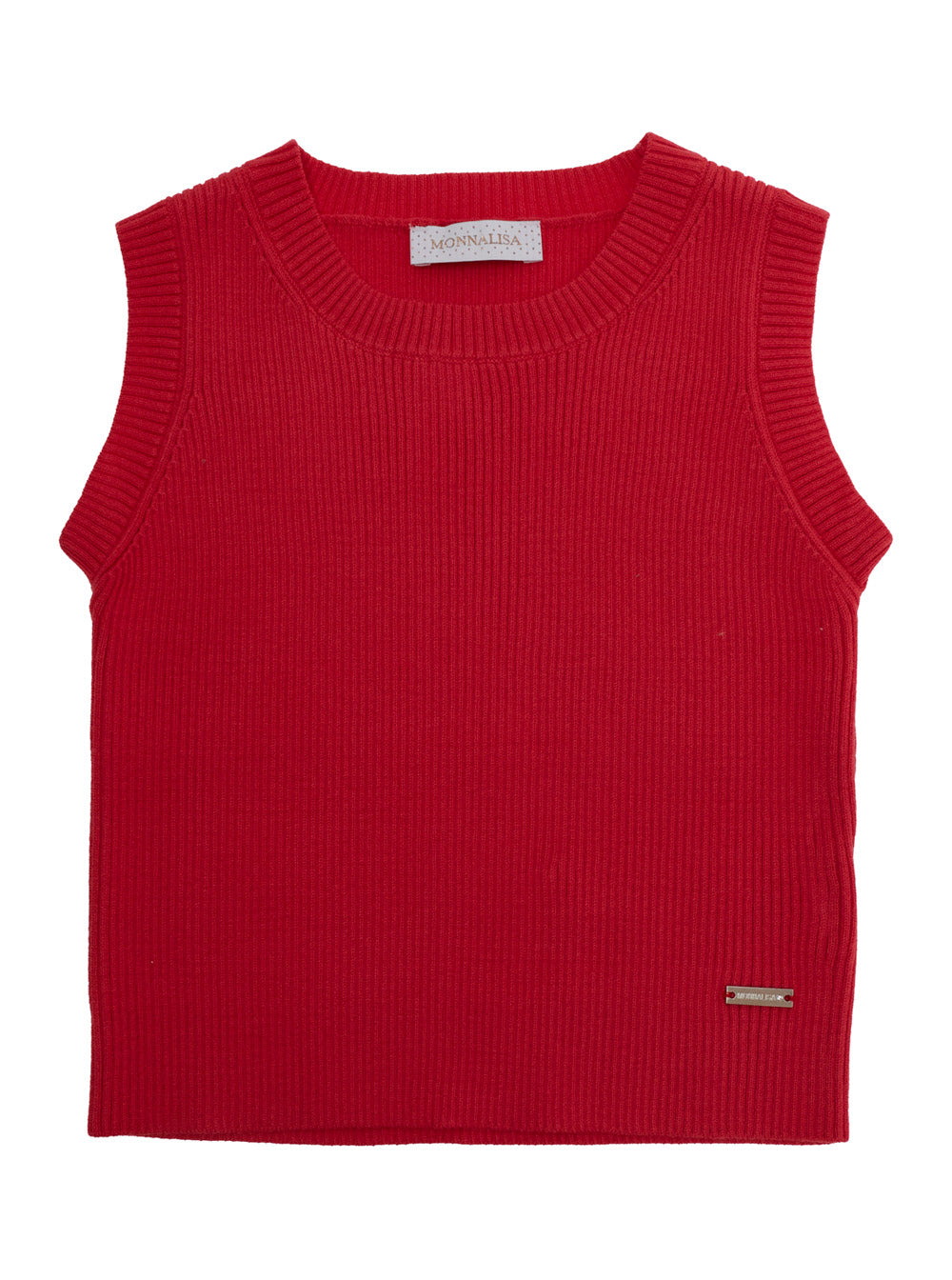 Round Neck Top with Ribbed Design in Viscose Blend Red Girl Polyester Tops