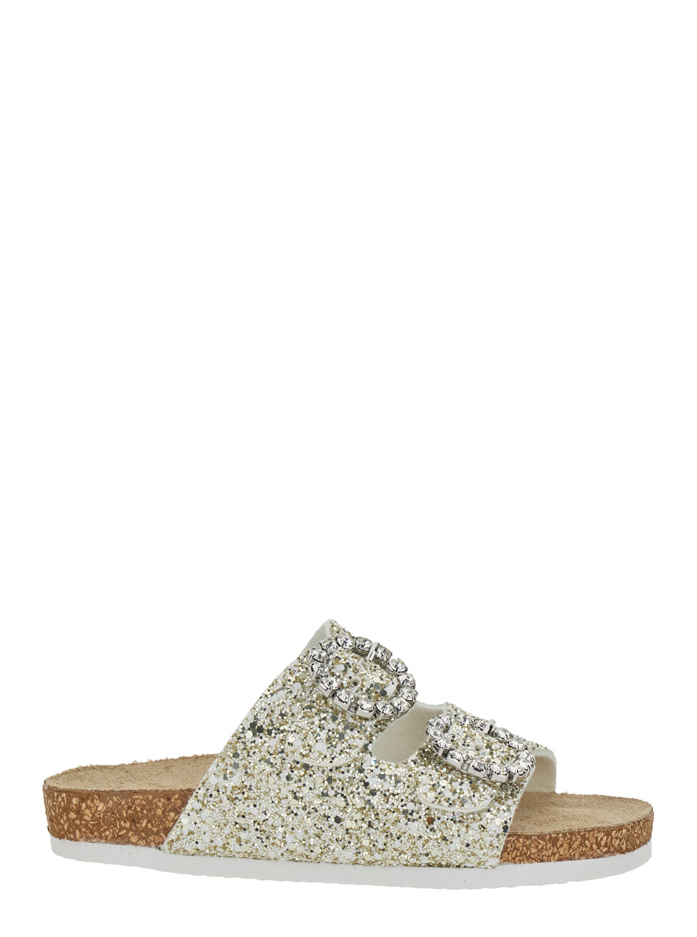 Metallic Color Glitter Decorated Fabric Sandals for Girls Polyurethane Cotton Acrylic Flat Shoes