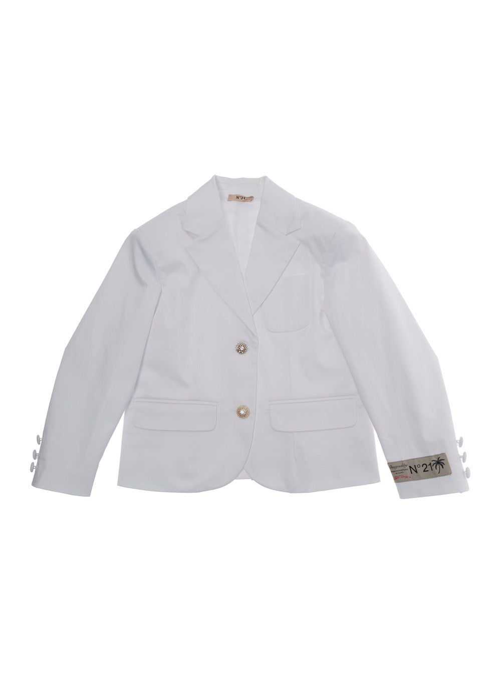 White Jacket with Classic Lapels and Logo Patch on the Sleeve in Cotton Girl Elastane Blazers