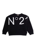 Black Cotton Crewneck Sweatshirt with Maxi Logo for Girls Sweatshirts