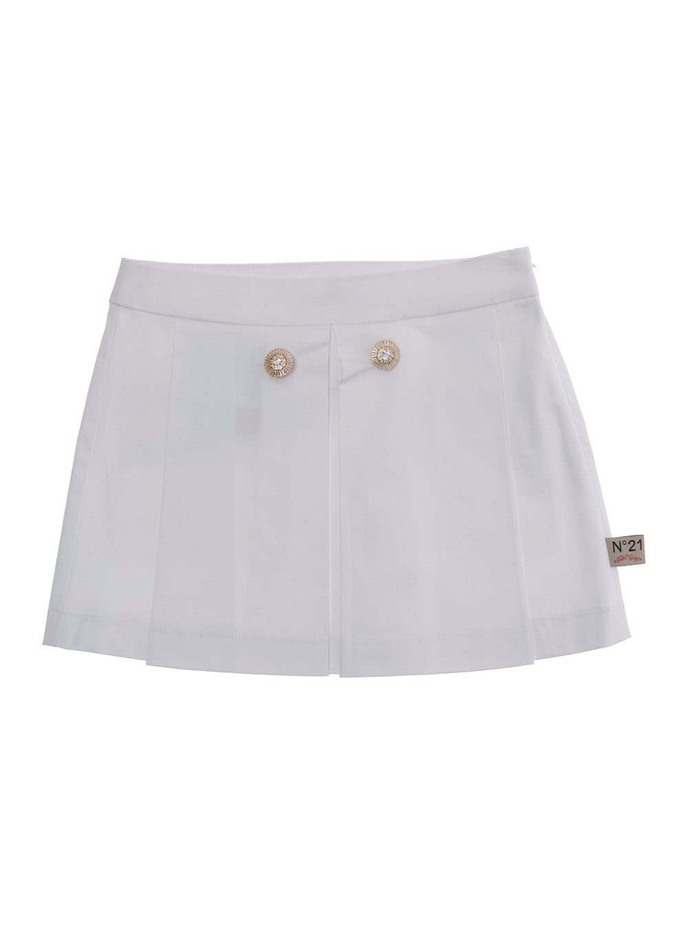 White Skirt with Pleated Details and Side Logo Patch for Girls Cotton Elastane