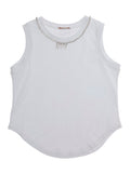 Sleeveless Top with Logo Detail on the Front and Curved Hem in White Cotton for Girls Tops