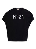Black T-Shirt N°21 with Maxi Logo on the Front in Cotton for Girls Tshirts And Polo Shirts