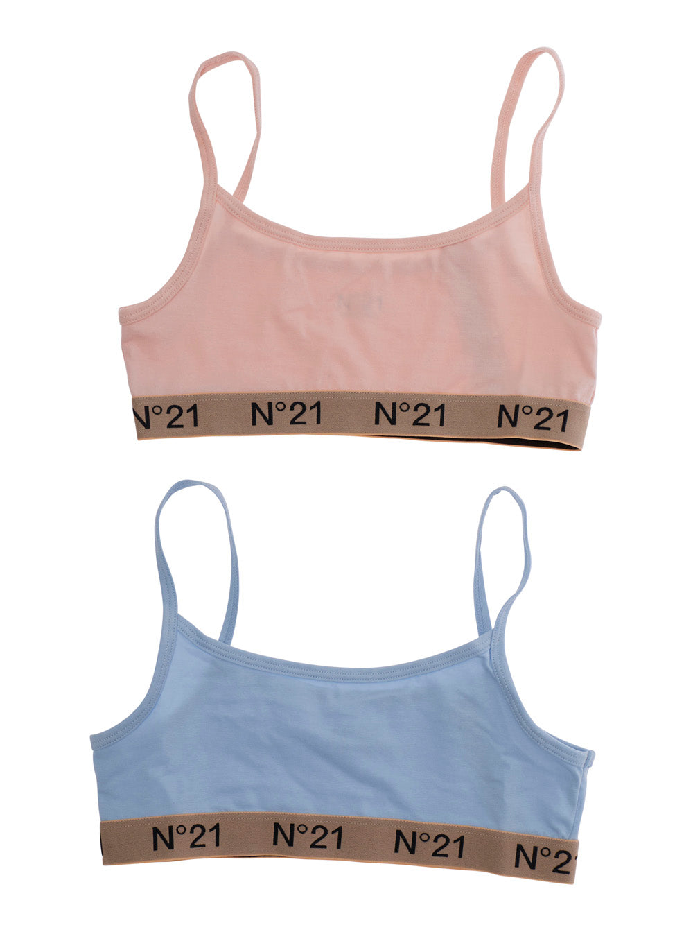 Set of Two Tops with Thin Straps and Logo Lettering in Stretch Cotton Multicolor for Girls Elastane