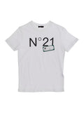 T-Shirt N°21 Crew Neck with Logo Print on the Front in White Cotton for Kids Tshirts And Polo Shirts