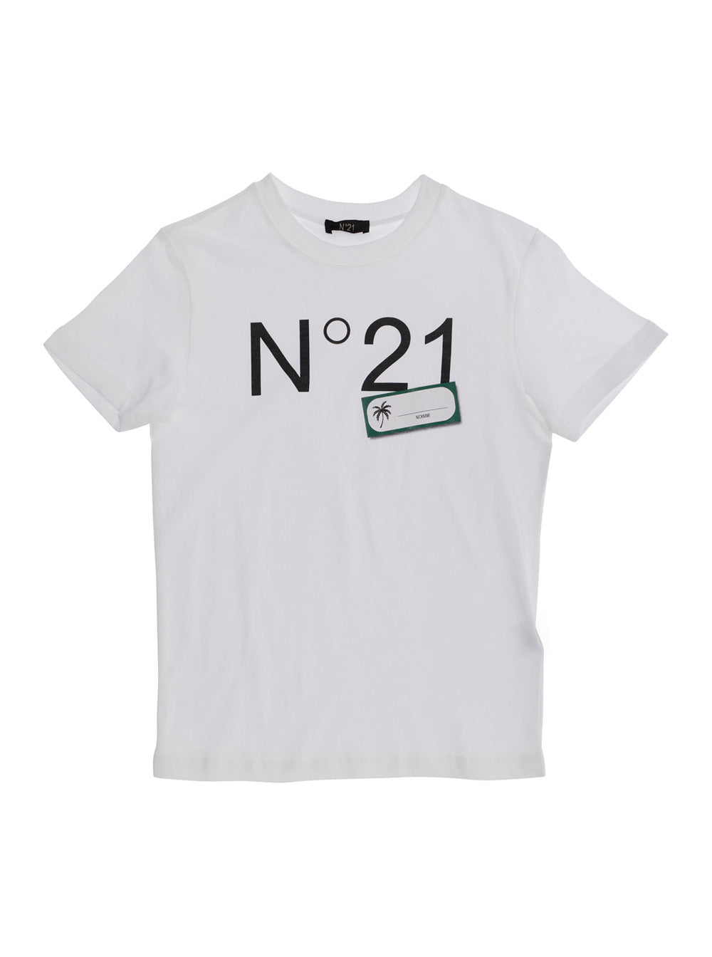 T-Shirt N°21 Crew Neck with Logo Print on the Front in White Cotton for Kids Tshirts And Polo Shirts
