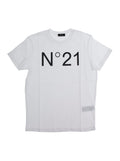 T-Shirt N°21 Crew Neck with Maxi Logo Print on Front in White Cotton for Girls Tshirts And Polo Shirts