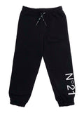 Black Cotton Pants with Elastic Waist and Drawstring Maxi Logo for Kids Trousers