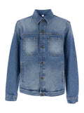 Blue Denim Jacket with Classic Collar and Maxi Logo on the Back for Men Blu Cotton Outerwear