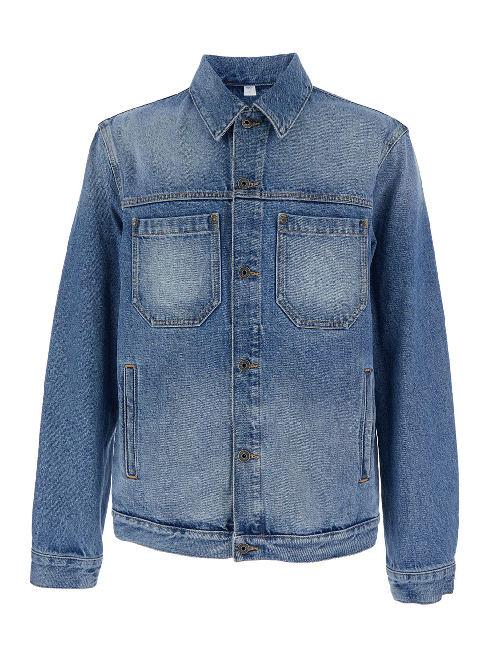 Blue Denim Jacket with Classic Collar and Maxi Logo on the Back for Men Blu Cotton Outerwear