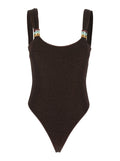 One-Piece Swimsuit Lumiere with Straps Ring Detail in Brown Tech Fabric for Women Beachwear