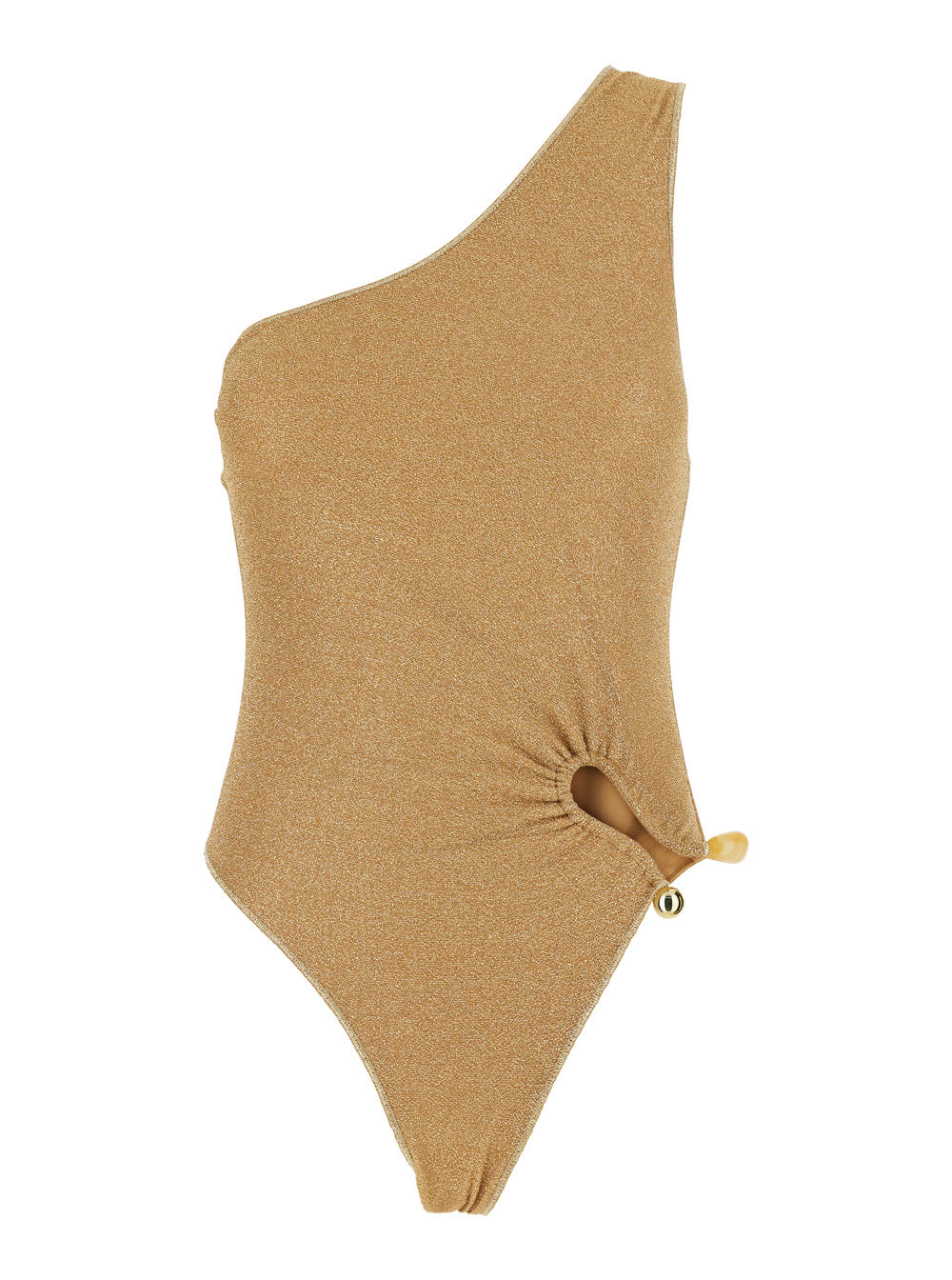 One-Piece Swimsuit LUMIERE STONES gold with asymmetric strap in Tech Fabric for Women Metallic Beachwear