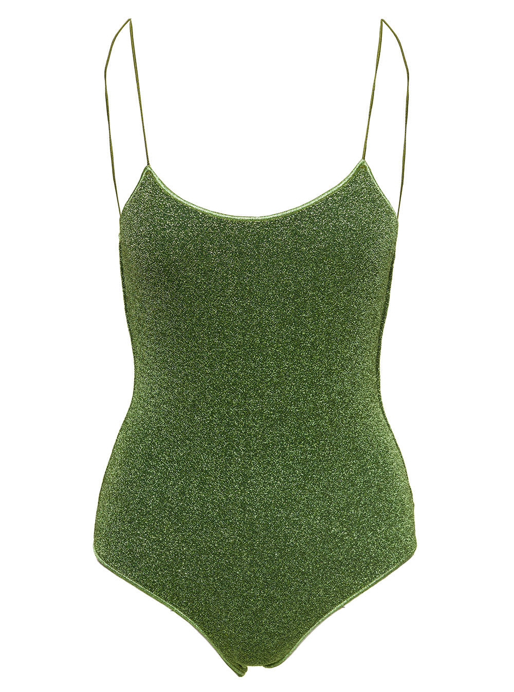 One-Piece Swimsuit Lumière Maillot with Deep Back Neckline in Green Lurex for Women Beachwear