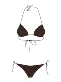 Lumiere Bikini with Triangle Top and Drawstring Closure in Brown Tech Fabric for Women Beachwear