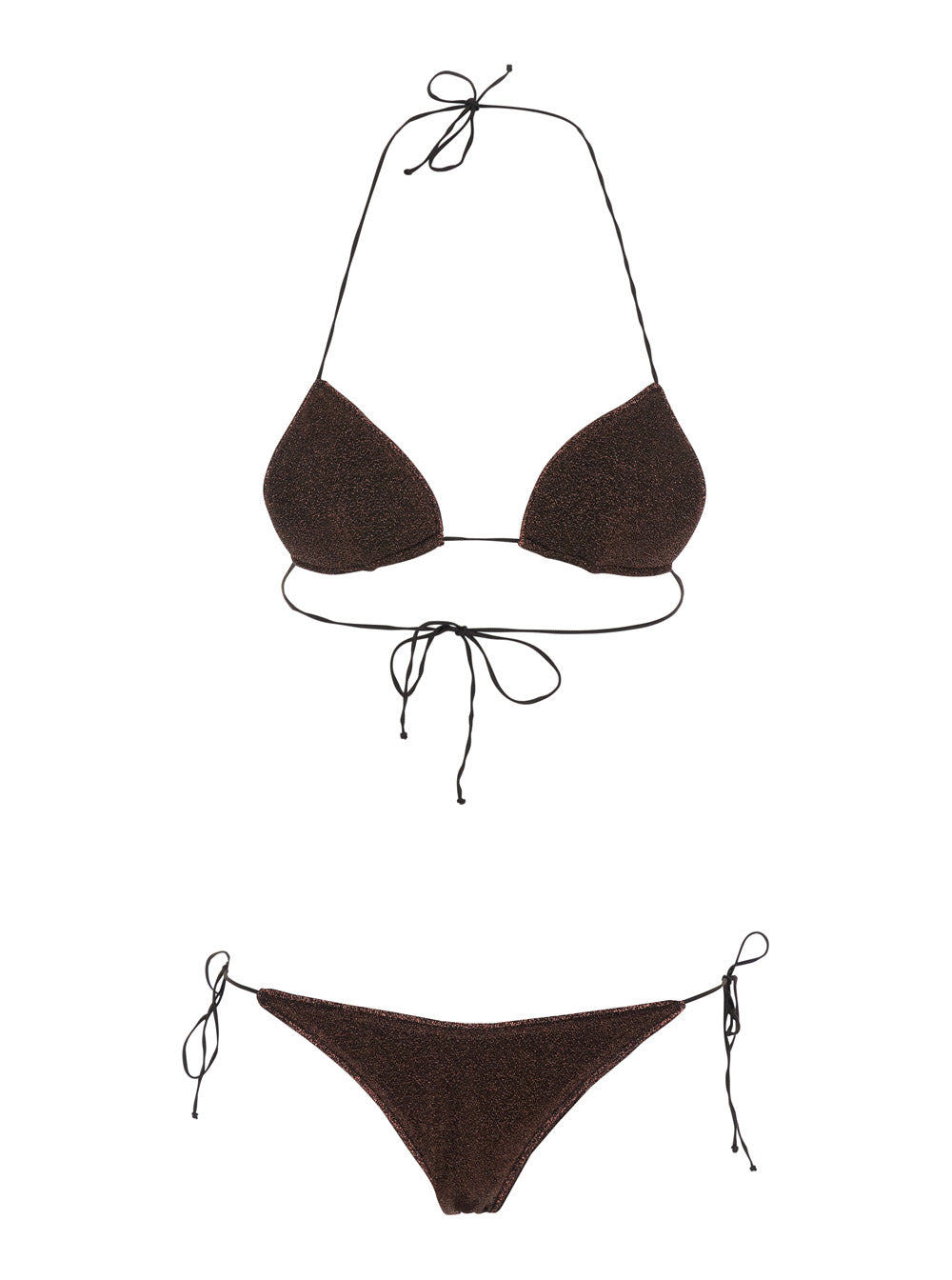 Lumiere Bikini with Triangle Top and Drawstring Closure in Brown Tech Fabric for Women Beachwear