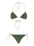 LUMIERE Green Bikini with Cut-Out Details in Tech Fabric for Women Beachwear