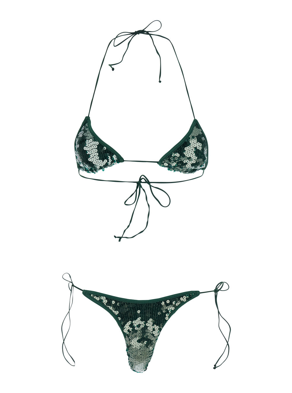 MARYLIN KINI Green Bikini with Triangle Top and High-Waisted Bottom in Tech Fabric for Women Beachwear