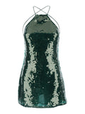 Mini Dress Marylin Green with Lace Details - Tech Fabric Women