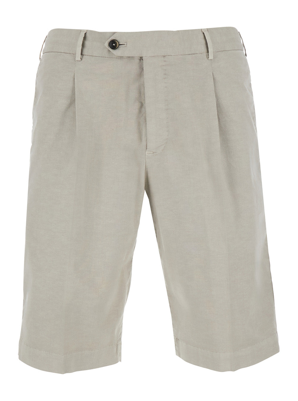 DYEING COTTON - Beige Bermuda with Side Pockets in Men Linen Elastane Shorts And