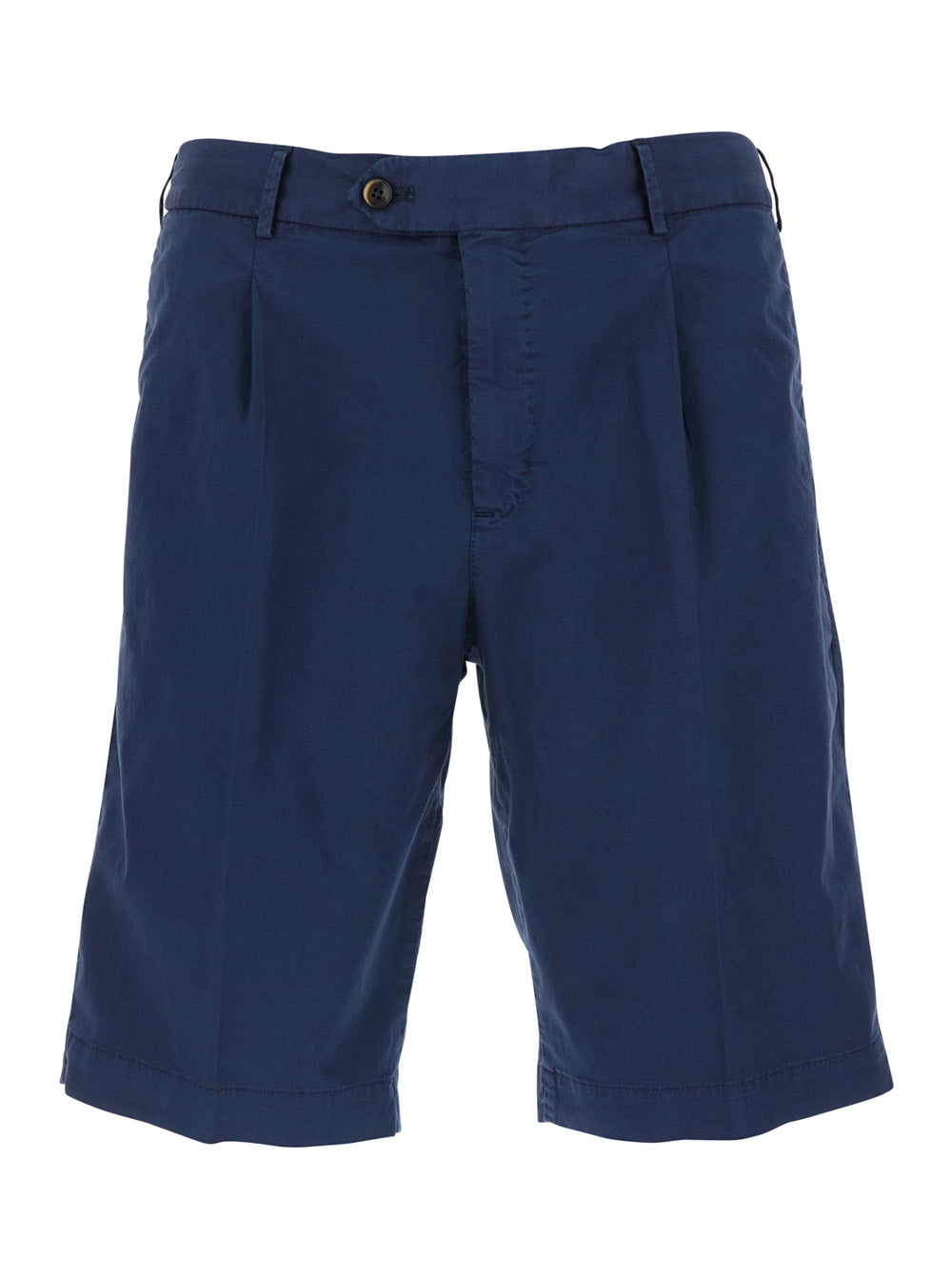 DYEING COTTON - Blue Shorts with Front Pockets and Elastic Waist Men Blu Linen Elastane Bermuda