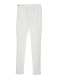 White Pants with Belt Loops and Front Pleats for Men Cotton Elastane Trousers