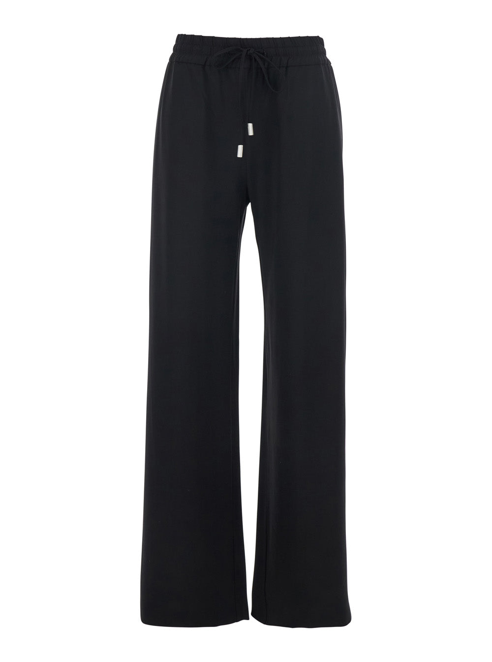 Black Pants with Elastic Waist and Drawstring in Viscose for Women Elastane Trousers